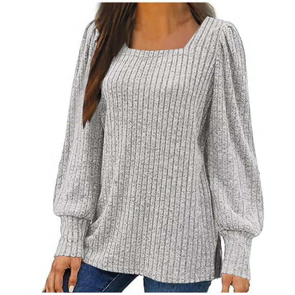 Jsaierl Mujeres Casual Puff Camisas de Manga Larga 2025 Otoño Moda Side Split Cuello Cuadrado Tops Loose Fit Dressy Túnica Blusas