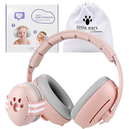 Baby Ear Muffs Noise Protection, 2-In-1 Baby Noise Cancelling Headphones for 0-48 Months Infants Toddlers, Travel Essentials for Airplane Fireworks Sleeping Pink