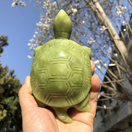 Healing reiki Nephrite Stone Carved green Jade longevity turtle statue Natural green Crystal tortoise mascot Animal home table Ornament