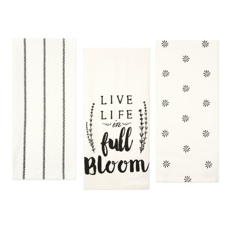 Sticky Toffee Cotton Flour Sack Kitchen Towels, Live Life Flour Sack, 3 Pack, 28 in x 29