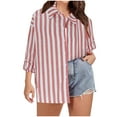 thumbnail image 1 of vdgthytj Hauts en Coton et Lin pour Femmes Chemises Décontractées à Manches Longues à Boutons Col Rabattu Automne Grande Taille Imprimé Rayures Blouses, 1 of 8