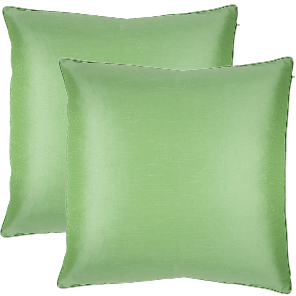 2Piece Solid Faux Silk 26" X 26" European Pillow Cover (Apple Green)