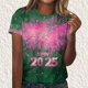 thumbnail image 3 of Camisetas Casuales de Mujer Año Nuevo Impreso Suéter de Manga Corta Cuello Redondo, Top de Moda para el Uso Diario, 3 of 4