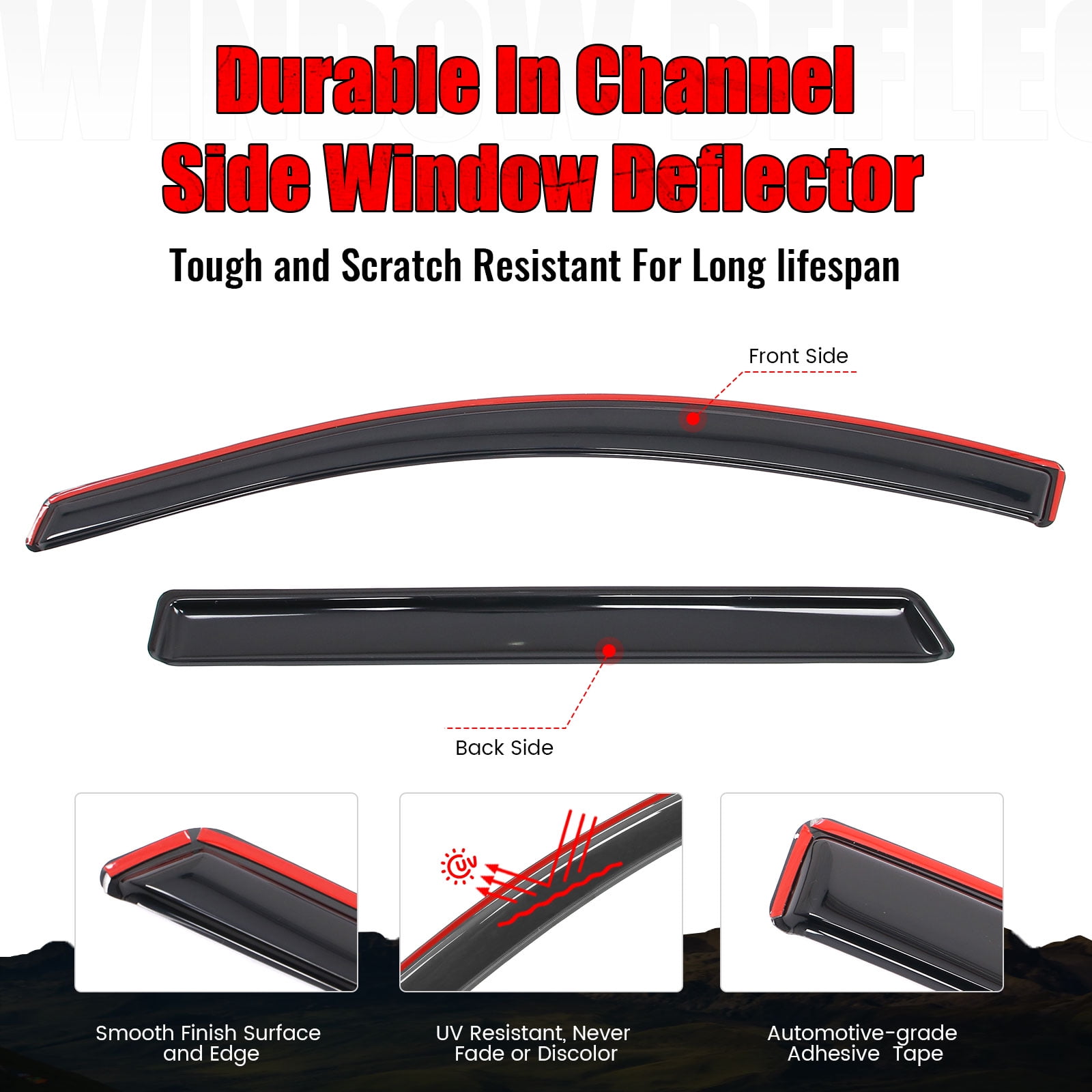 Ikon Motorsports In-Channel Window Visors for 2009-2020 Dodge Journey Somke Rain Deflectors 4PCS