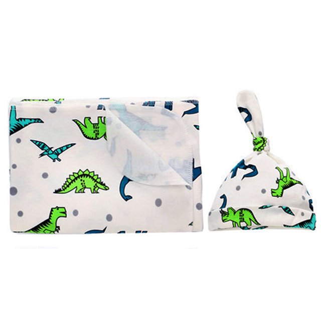 1 Set of Newborn Swaddling Clothes Baby Pure Cotton Blanket Hat Infant