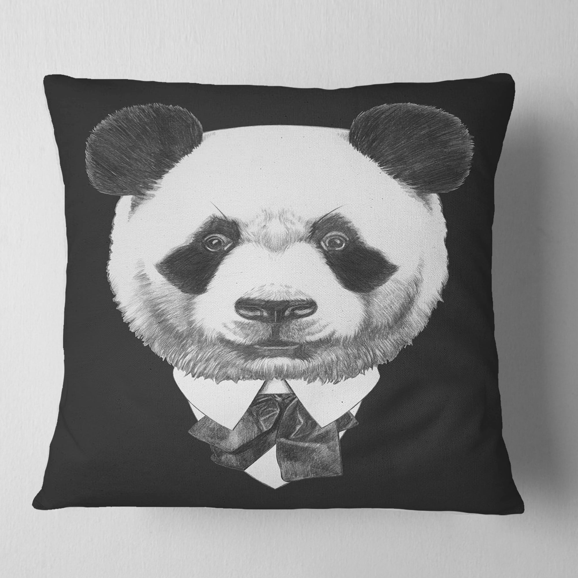 Designart Funny Panda in Suit and Tie - Animal Throw Pillow - 18x18