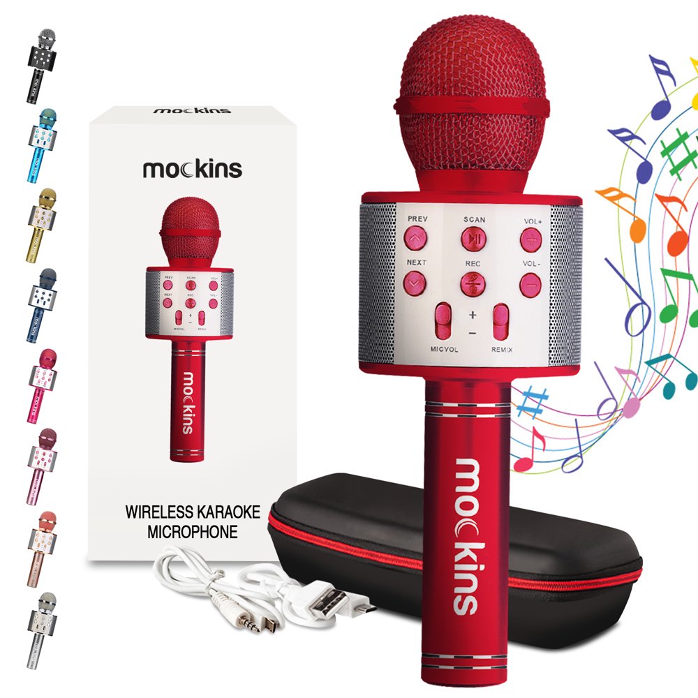 Mockins Red Handheld Play Microphone Built in Bluetooth Speaker