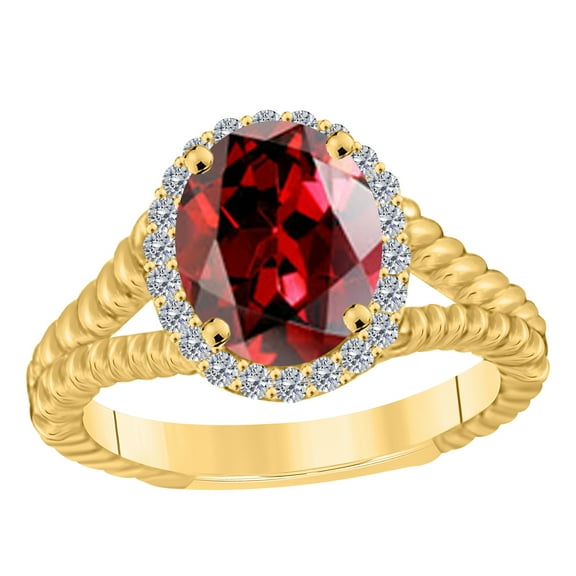 Mauli Jewels Rings for Women 1.45 Carat Diamond And Oval Shape Garnet Ring 4 Prong 10KYG