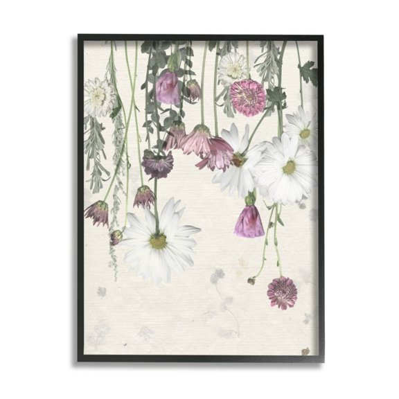 Stupell Industries Hanging White and Purple Flowers over Neutral Beige Design by Grace Popp