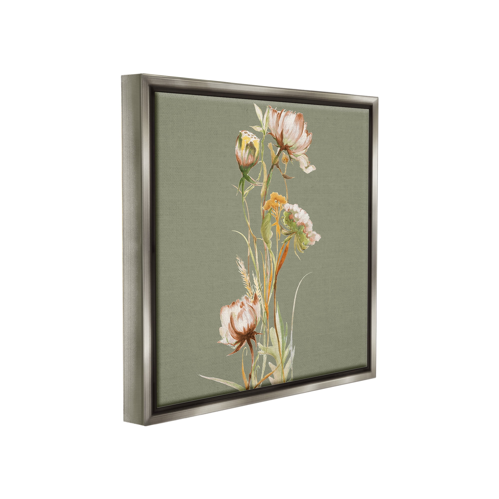Stupell Industries Cottage Blooms on Green Botanical & Floral Painting Gray Floater Framed Canvas Art Print Wall Art, 25 x 25