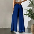 thumbnail image 4 of Women's Straight Pants Fashion Casual Pants, Chiffon Wide Leg Pants Loose Long Trousers for Women, Flowy Dress Pants, Office Casual Wear,Blue,S, 4 of 6