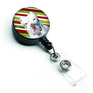 Carolines Treasures SC9341BR Pit Bull Candy Cane Holiday Christmas Retractable Badge Reel
