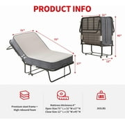 Puremind Folding Bed with 4 Inch Foam Mattress, 75 x 31 Rollaway Bed for Adults, Portable Bed with Lockable Wheels, Easy Assembly & Moving, Standard