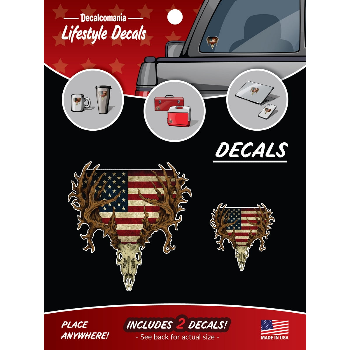 Deer Skull American Flag Car Decal Set of 2 Deer Stickers Truck