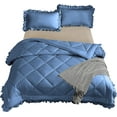 thumbnail image 6 of DNG Creations 5 Piece Ruffle Diamond Comforter All Season 550 GSM Full/Queen Size - 800 Threads Count, 100% Egyptian Cotton Solid Medium Blue Colour, 6 of 7