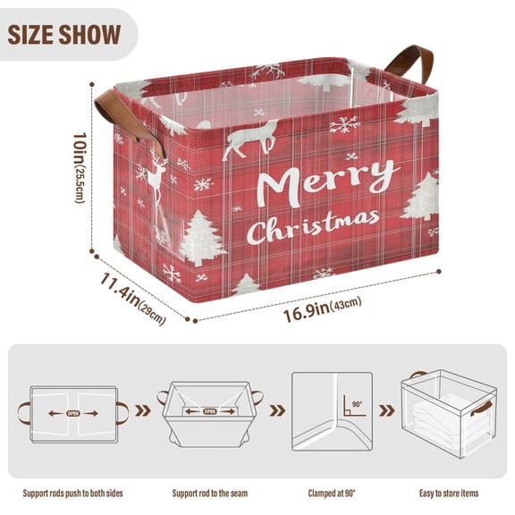 BZSMCE Collapsible Fabric Cube Storage Bins Reindeer Christmas Tree and Snowflake Design Pattern Storage Box