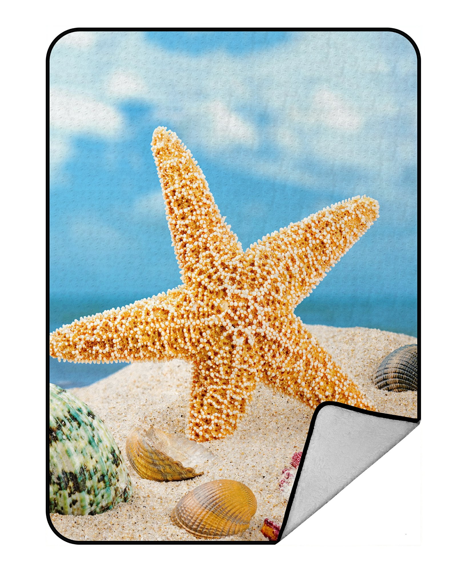 GCKG Summer Beach Seashell Starfish Sand Sky Fleece Blanket Crystal