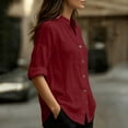 thumbnail image 5 of cocolona Linen Button Down Solid Color Blouses for Women Collar Long Sleeve Shirts Dressy Casual Tops, 5 of 6