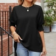 thumbnail image 4 of Timegard Tops for Women Puff 1/2 Sleeve Crewneck Loose Solid Color Casual Travel Tops Summer Fashion, 4 of 5