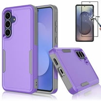 For Galaxy S25 FE 5G Phone Case, with Tempered Glass Screen Protector, Heavy Duty Rugged Shockproof Full Body Protection Sturdy Durable Cover Cute Bumper for Samsung Galaxy S25 FE 5G 6.7"-Purple