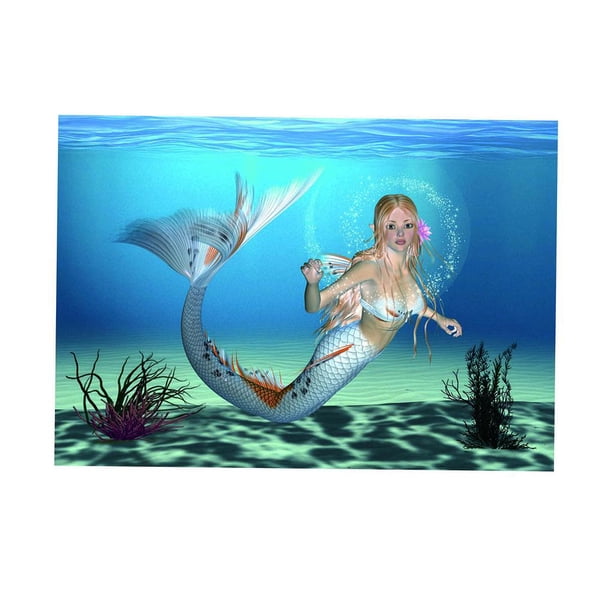 Cartel de fondo de acuario de Pecera Etiqueta de papel de pared Sirena - se describe + se describe, METRO Yinane Etiqueta engomada del fondo del tanque de peces
