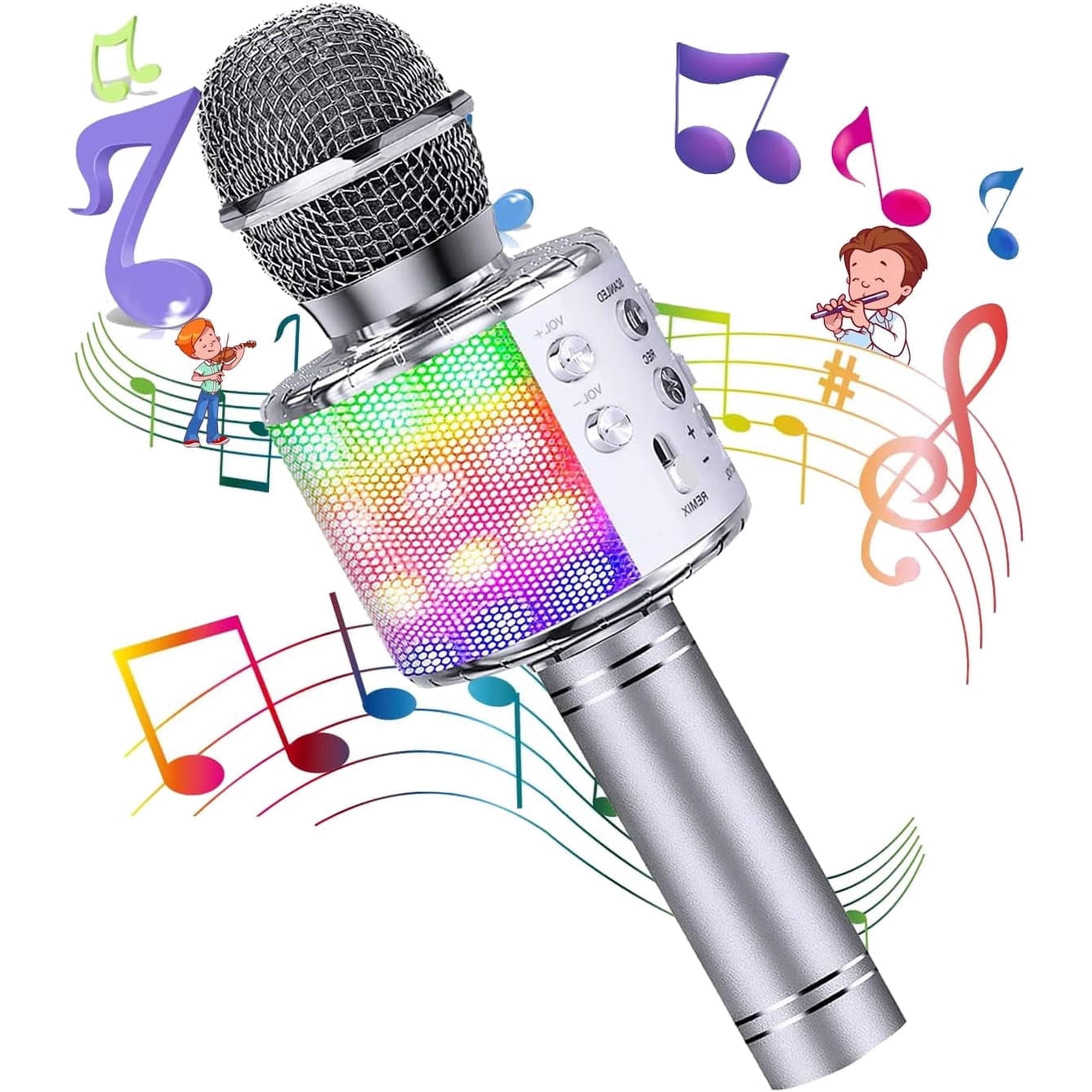 Rirool Kids Wireless Karaoke Microphone with LED Lights - Portable Handheld Mic Speaker for Home KTV, Birthday Party, and Music Singing