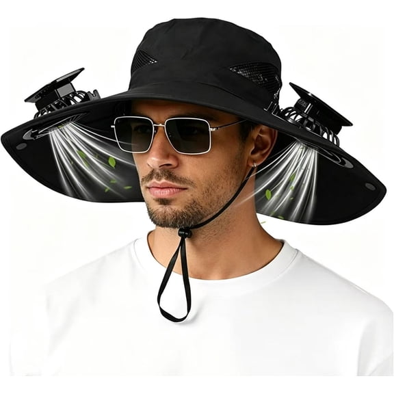 Solar Powered Fan Hat, Wide Brim Cooling Hat with Dual Solar Fans, 2-in-1 Hands-Free Sun Hat for Outdoor Hiking, Fishing, and Gardening