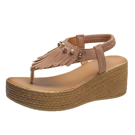 

YanHoo Flip Flops for Women Girls Slip On Thong Slide Sandals - Summer Dressy Bohemian Travel Flat Sandals Cute Low Wedge Summer Open Toe Sandal Shoes