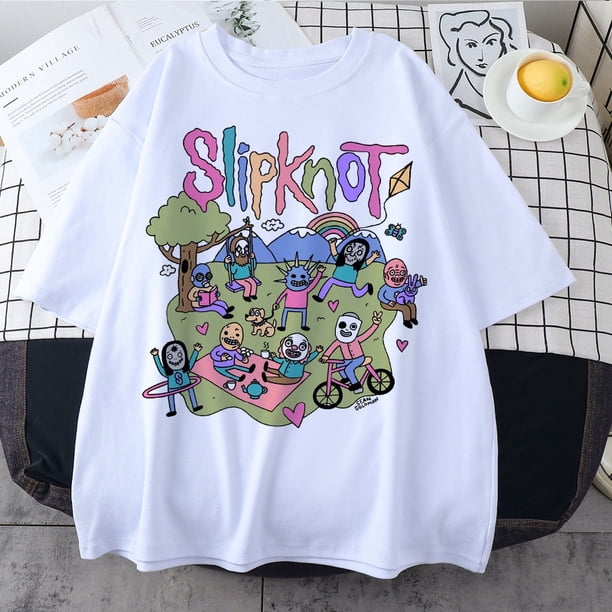 Harajuku Banda Gótico Punk De Dibujos Animados De Manga Corta T-Shirt O-Cuello De Las Mujeres De Verano Ulzzang Hip Hop Suelto Casual Streetwear Ropapangjing