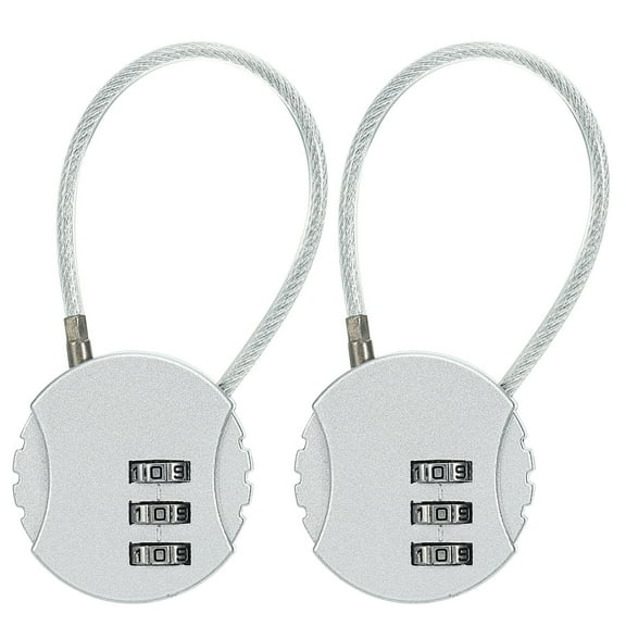 Uxcell 2 Pack 3 Digit Combination Lock,Round Helmet Padlock Cable Lock Locker Lock with 0.44Ft Flexible Security Steel Lock Wire for Bike Locker Travel Luggage, Silver