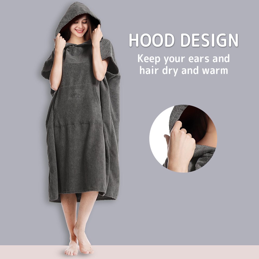 Poncho De Bain / Peignoire Unisexe JEMIDI - Manches Courtes Avec Capuche - Taille L/XL - Gris Lavande - Neuf