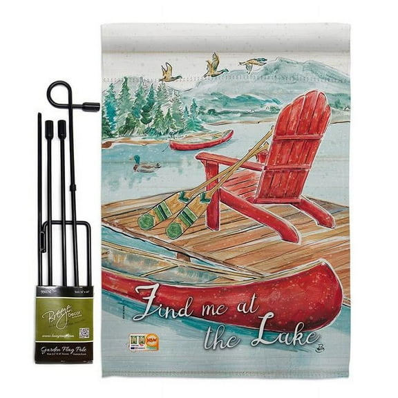 Breeze Decor BD-OU-GS-109069-IP-BO-D-US18-WA 13 x 18.5 in. Find Me At the Lake Nature Outdoor Impressions Decorative Vertical Double Sided Garden Flag Set with Banner Pole