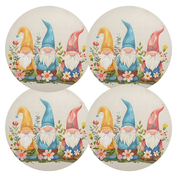 Ryvnso Cute Gnomes with Plants Round Plate Mats Dining Table Placemat Set of 4 for Holiday Decoration
