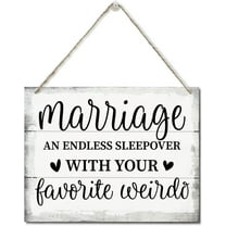 Zomyto Vintage Sign Marriage An Endless Sleepover, Hanging Printed Wall Plaque Wood Signs 10x8 inch