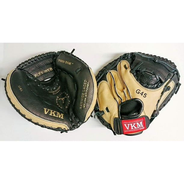 Vkm Unisex Genuine Leather Baseball Catcher S Glove Mitt Right Hand Throw Junior Black Tan 30 5 Walmart Com Walmart Com