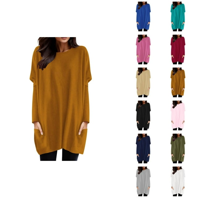 Robe T-Shirt à Manches Longues pour Femmes 2026, Col Rond Décontracté, avec Poches, Mini Robes