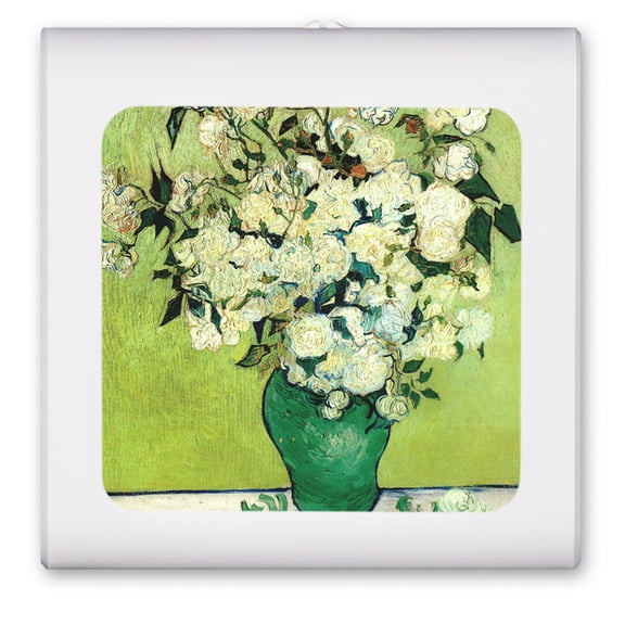 Plug in Dimmable LED Night Light with Dusk to Dawn Auto Sensor, Adjustable Brightness, Warm Light, Auto On/Off Nightlight for Bathroom, Hallway, Nursery, Bedrooms - Van Gogh: Vase of Roses