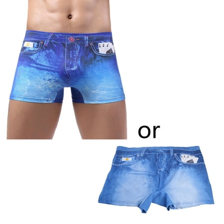 

Men Low Rise Underwear 3D Cowboy Jean Pattern Print Shorts Sexy Boxer Briefs
