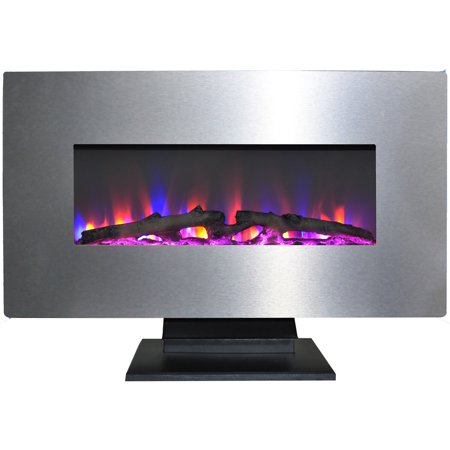 Hanover 36 In. Electric Fireplace with Multi-Color Log Display and Metallic Stainless Steel Frame