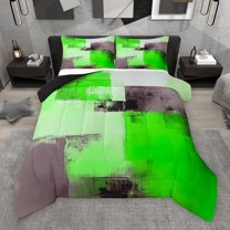 Manfei Modern Abstract Ombre Queen Comforter Set, Green Rectangle Square Bedding Sets, Teens Kids Adult Reversible Bedding Comforter Set, Lightweight Room Decor, 3-Piece