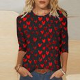 thumbnail image 2 of Staron Vente de Liquidation Hauts pour Femmes Saint-Valentin Blouses Amples Manches 3/4 Col Rond Cadeaux de Saint-Valentin T-Shirt Imprimé Cœur Hauts Décontractés Amples, 2 of 5