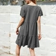 thumbnail image 4 of WTOBBY Women's Casual Fashion Round Neck Short Sleeve Solid Color Tiered Skirt Dress, Elegant and Playful for Daily and Social Occasions,Dark Gray S, 4 of 5