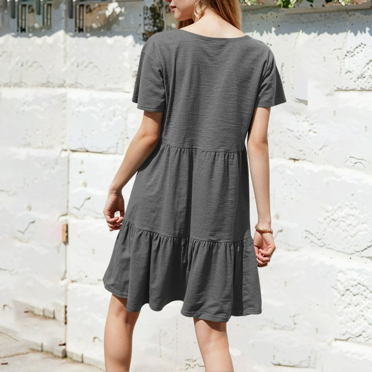 Xyxonk Summer Dresses for Women Short Sleeve Flowy Swing Dresses Loose Casual Solid Color Crewneck Mini Short Tunic Dress Dark Gray 2XL - Walmart.com Xyxonk Summer Dresses for Women Short Sleeve Flowy Swing Dresses Loose Casual Solid Color Crewneck Mini Short Tunic Dress Dark Gray 2XL - Walmart.com