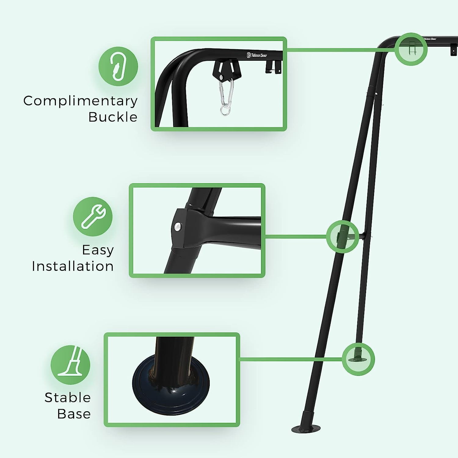 G TALECO GEAR Hammock Chair Stand, Outdoor Hammock Stand for Hanging Swing Chair, Patio Swing Stand, Heavy-Duty Steel, 300LBS, Black