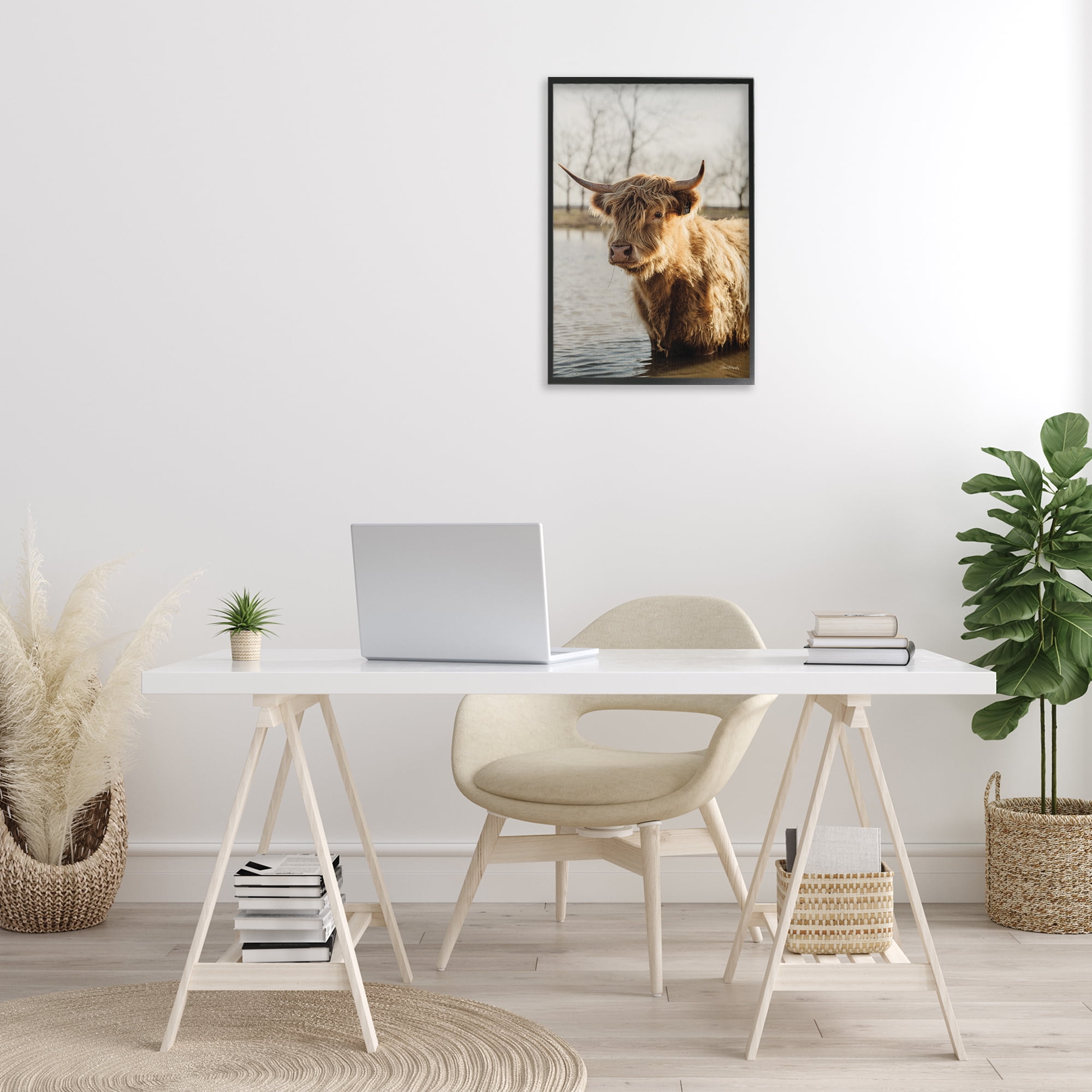 Stupell Industries Peering Cattle in Water Animals & Insects Photography Black Framed Art Print Wall Art, 16 x 24