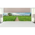 thumbnail image 1 of East Headboard, Old Wooden Bridge Between Rice Field with Sunlight at Khonburi Thailand, Upholstered Decorative Metal Bed Headboard with Memory Foam, King Size, Green Pale Blue Tan, by Ambesonne, 1 of 4