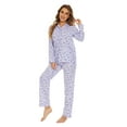 thumbnail image 4 of GLOBAL Womens 100% Cotton Notch Collar Pajama Set Homewear with Pockets, Spring & Summer, 2-Piece, Sizes S to 3X, 4 of 6