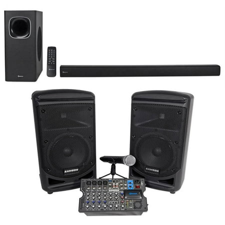 Samson Expedition XP800W 8" Portable PA DJ Speaker System + Rockbar Soundbar