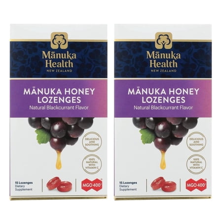 Manuka Health, Mgo 400+ Manuka Honey Lozenges with Blackcurrant, 15 Count, 2 Pack