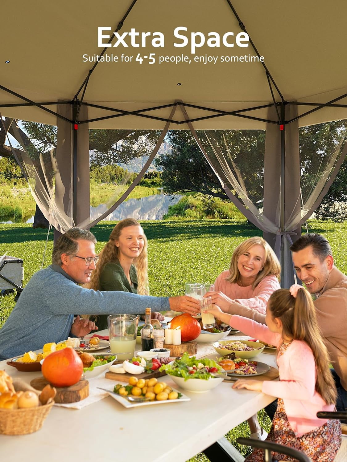 Senfot 13.29x13.29x9.25 FT Hexagonal Gazebo Screen Tent with Mosquito Netting Waterproof UV Protection for Patio Garden Gray
